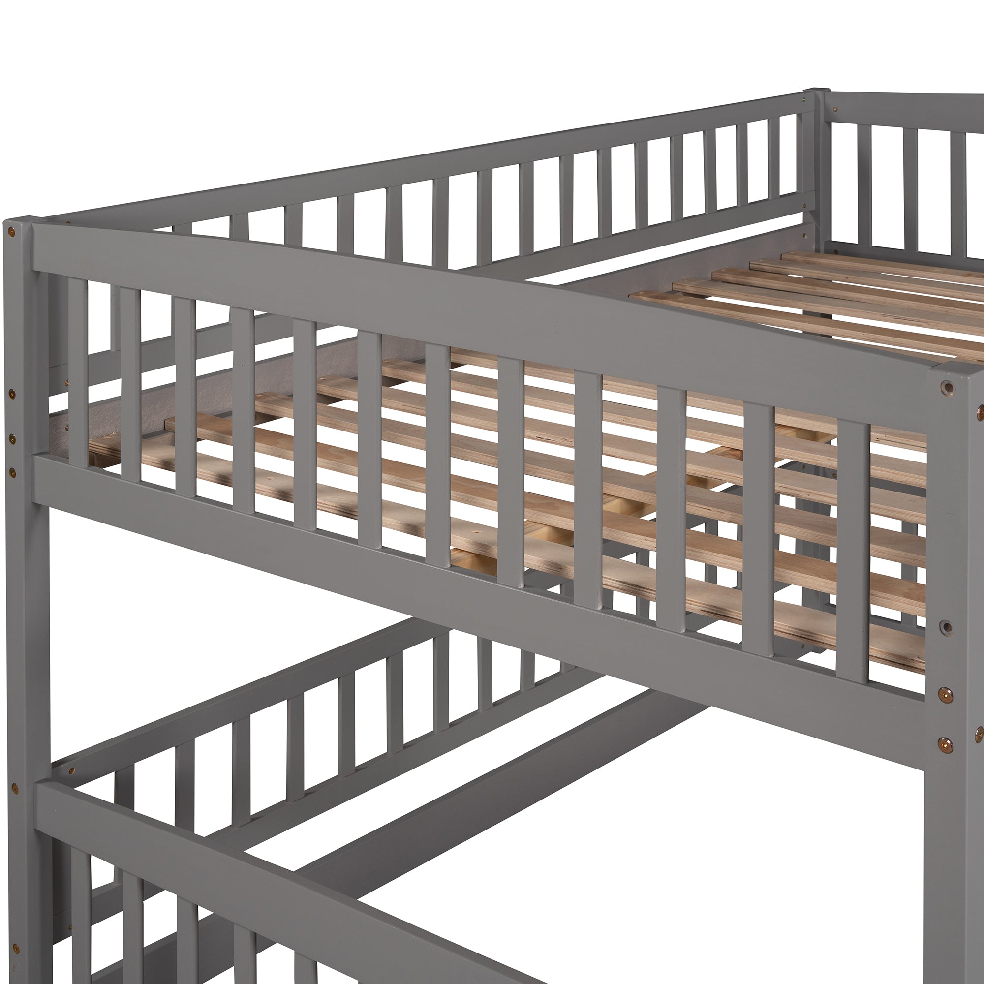 Bunk Bed with Slide,Full Over Full Low Bunk Bed with Fence and Ladder for Toddler Kids Teens Gray - Atlantic Fine Furniture Melbourne FL