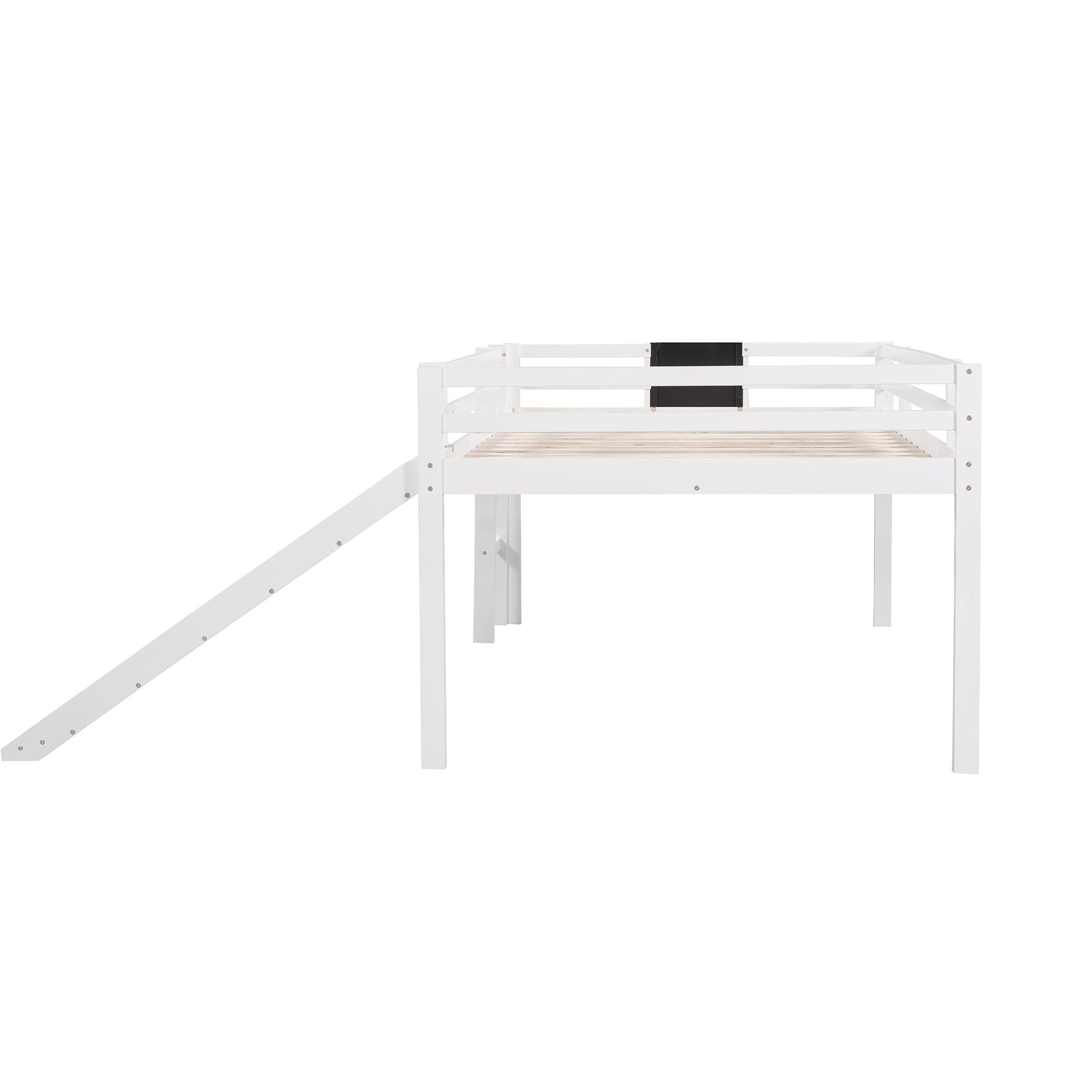 Full size Loft Bed Wood Bed with Slide, Stair and Chalkboard,White(Old SKU:WF282116AAK) - Atlantic Fine Furniture Melbourne FL