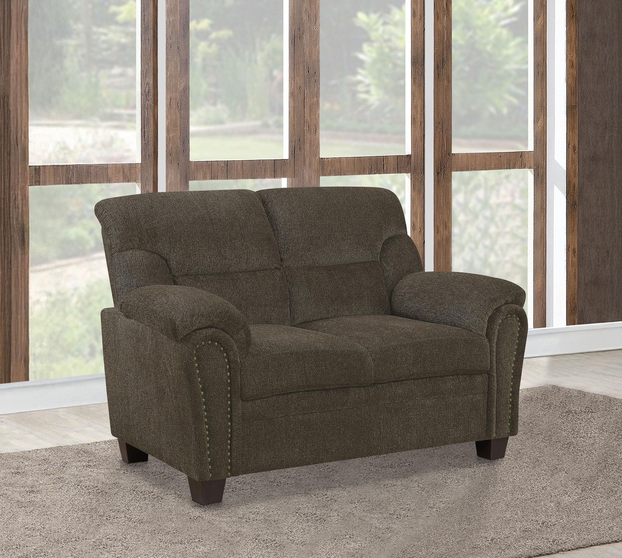 Clementine Upholstered Padded Arm Loveseat Brown
