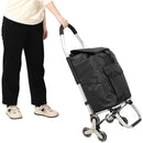 Foldable Shopping Stair Trolley With Triangular Wheels And Removable Waterproof Bag - Black