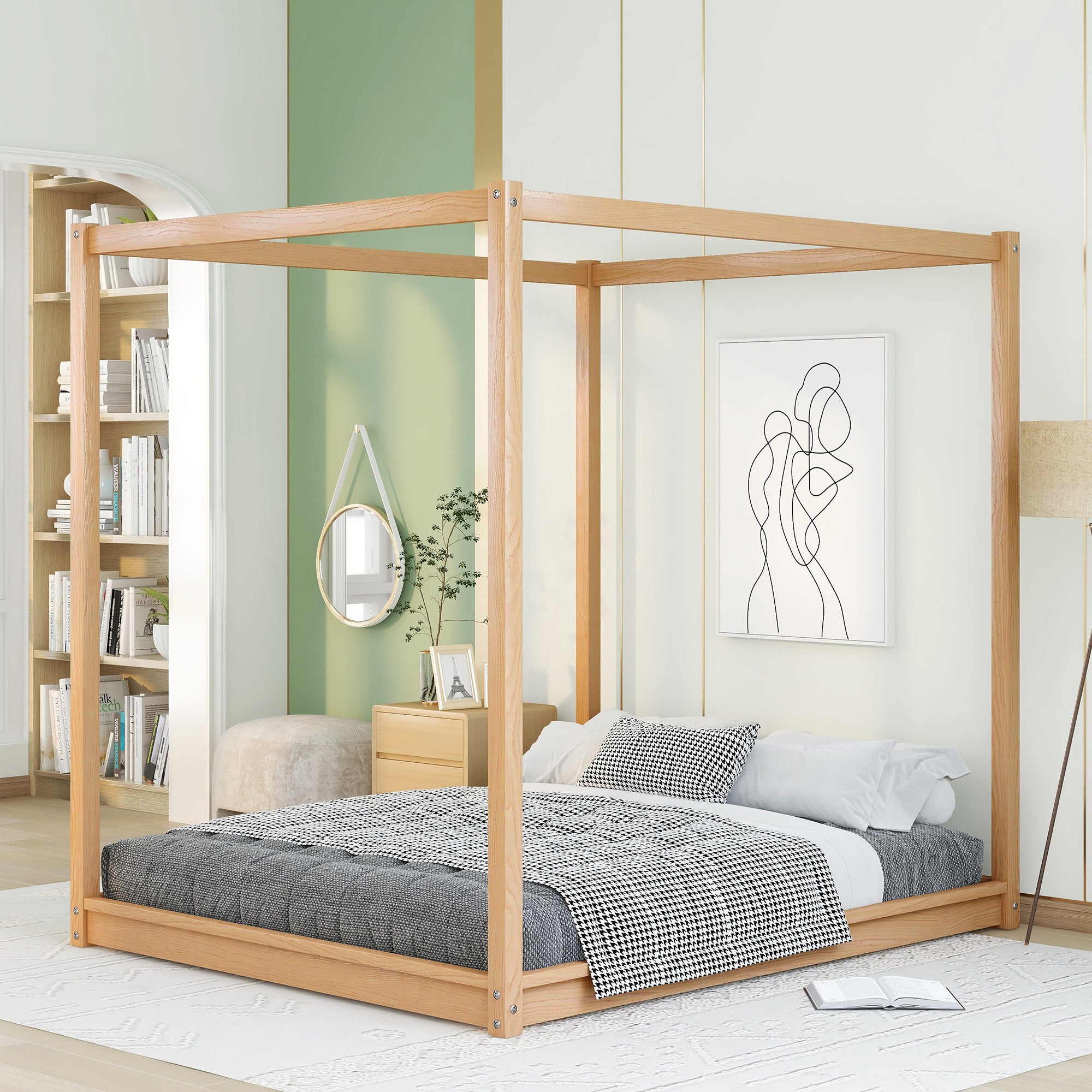 Queen Size Canopy Platform Bed with Support Legs,Natural - Atlantic Fine Furniture Melbourne FL