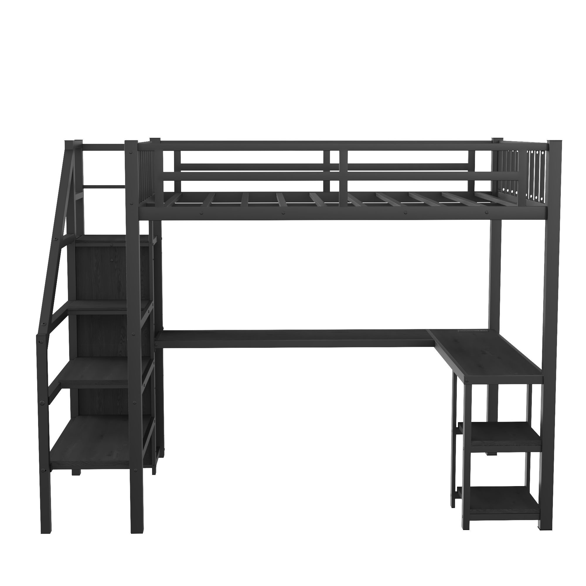 Metal Full Loft Bed with Wardrobe and LED Light, Full Size Loft Bed with L Shaped Desk and USB for Kids Teens Adults, Black (Expect arrival date 2024/5/19)