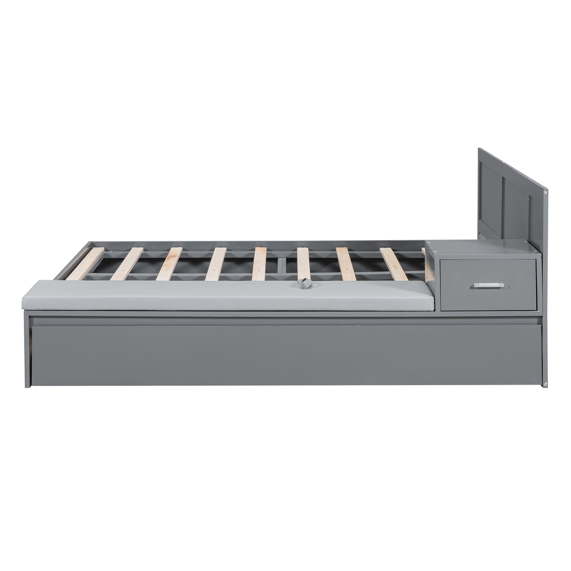 Full Size Wood Storage Hydraulic Platform Bed with Twin Size Trundle, Side Table and Lounge, Gray - Atlantic Fine Furniture Melbourne FL