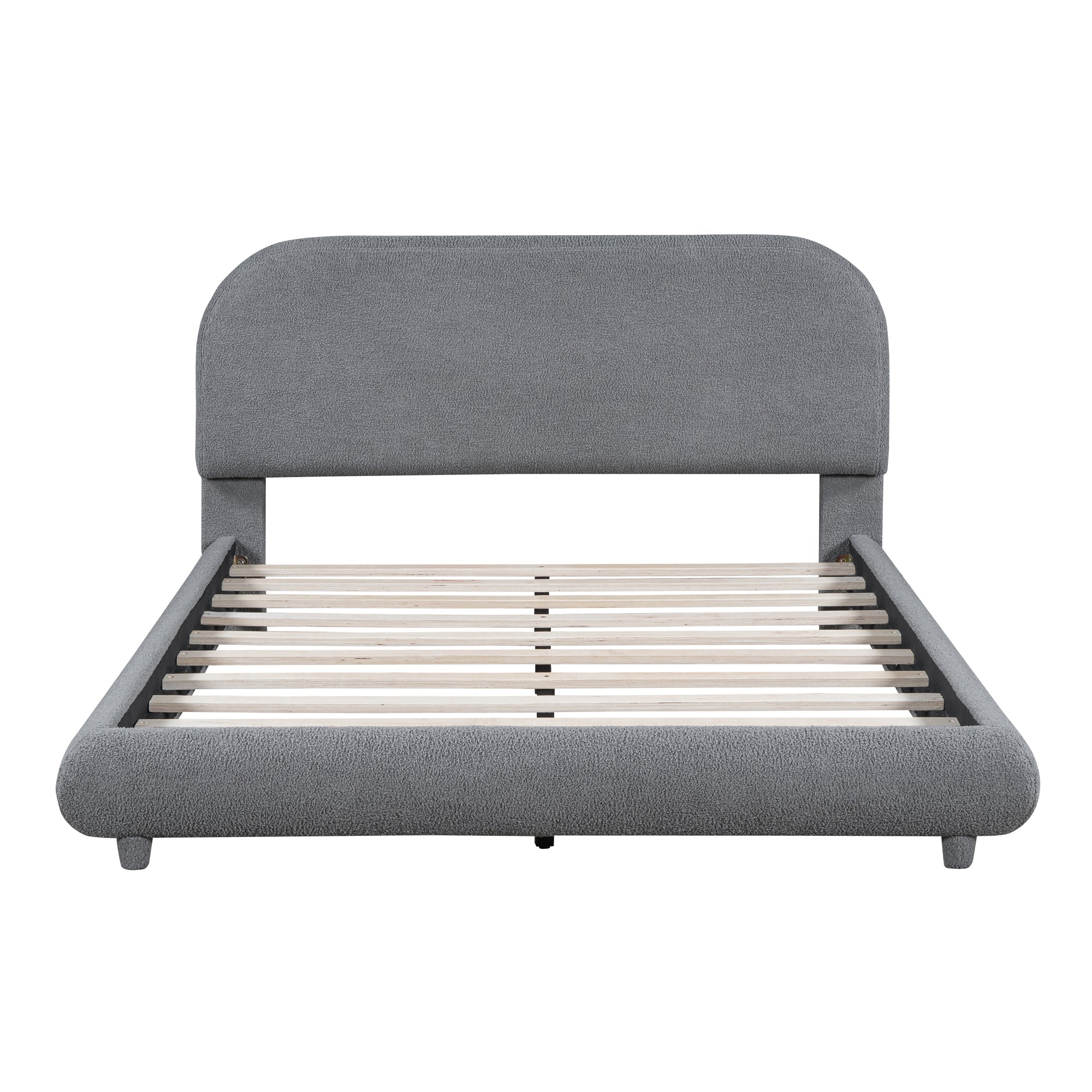 Teddy Fleece Full Size Upholstered Platform Bed with Thick Fabric, Solid Frame and Stylish Curve-shaped Design, Gray - Atlantic Fine Furniture Melbourne FL