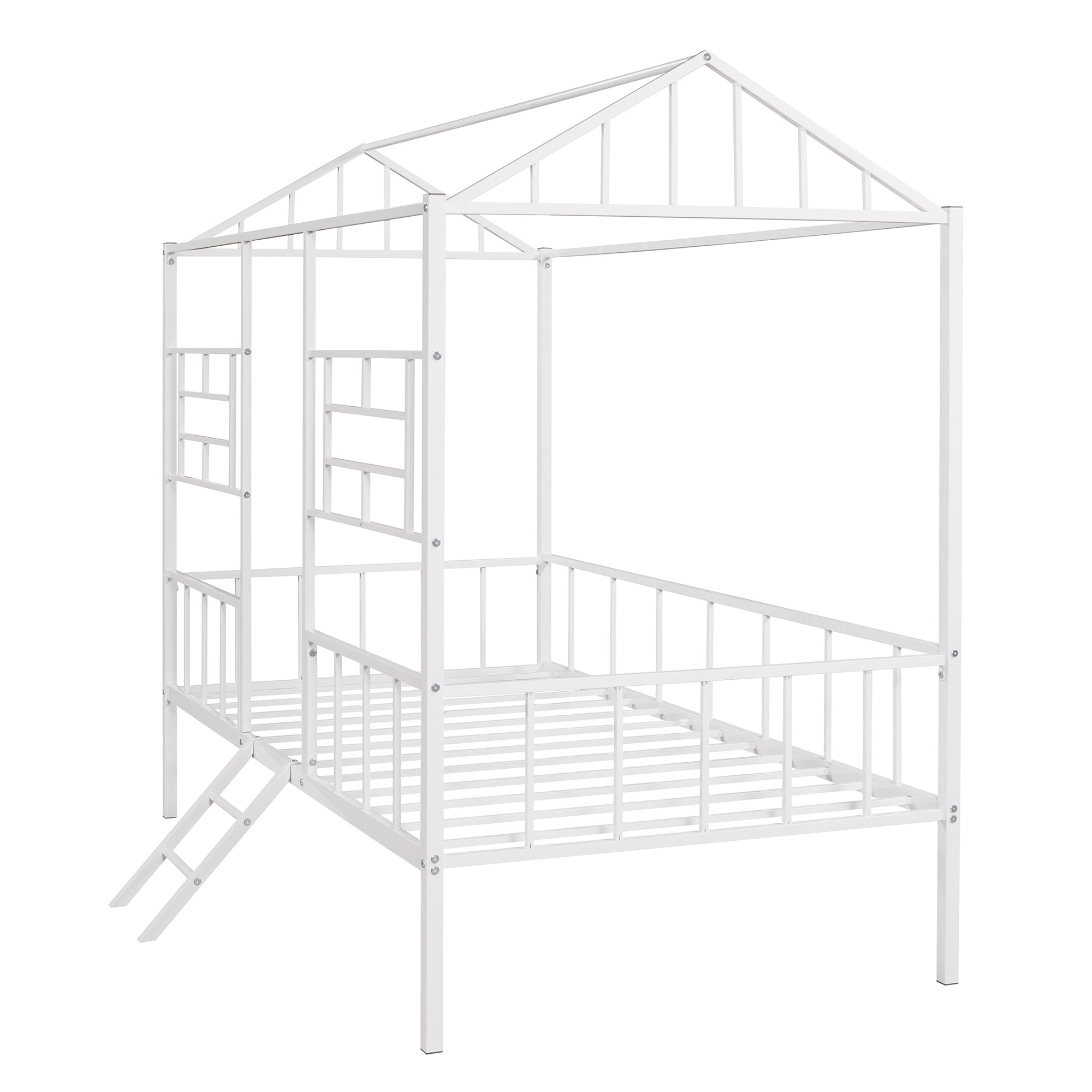 Metal House Bed Frame Twin Size with Slatted Support No Box Spring Needed White - Atlantic Fine Furniture Melbourne FL