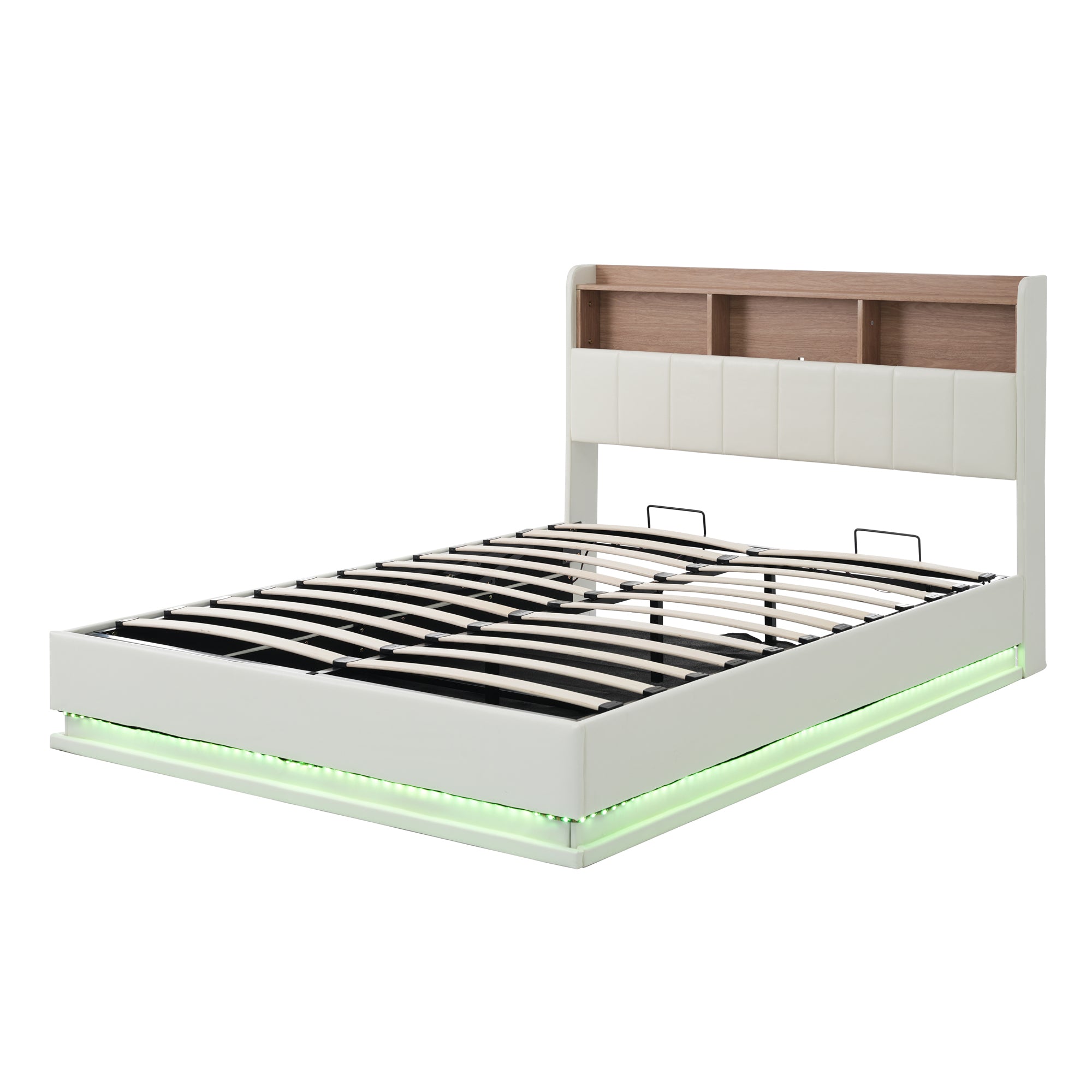 Full Size Upholstered Platform Bed with Storage Headboard and Hydraulic Storage System, PU Storage Bed with LED Lights and USB charger, White - Atlantic Fine Furniture Melbourne FL