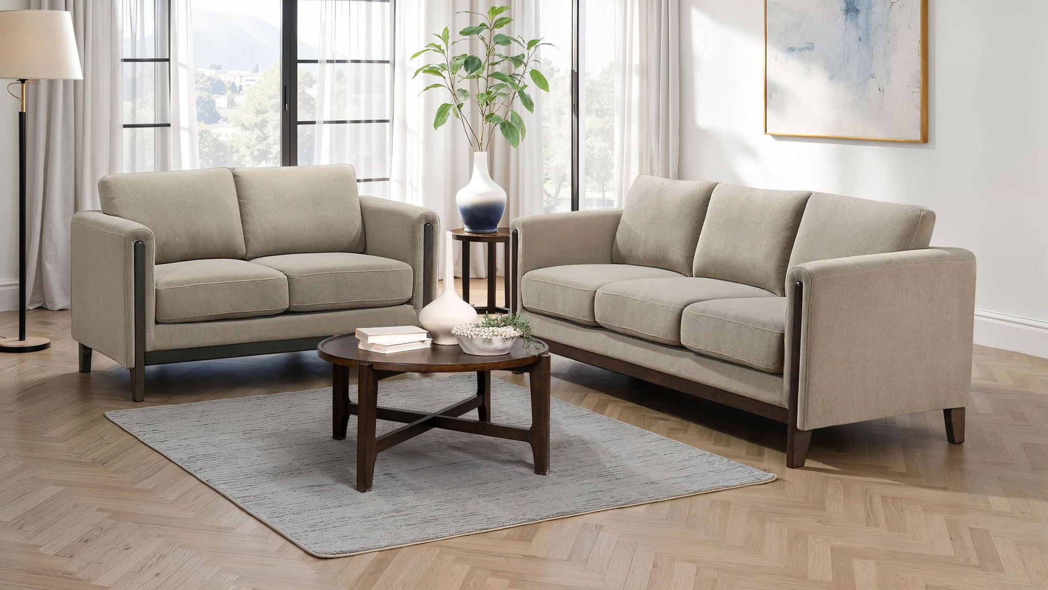 Islington 2-piece Upholstered Panel Arm Sofa Set Taupe