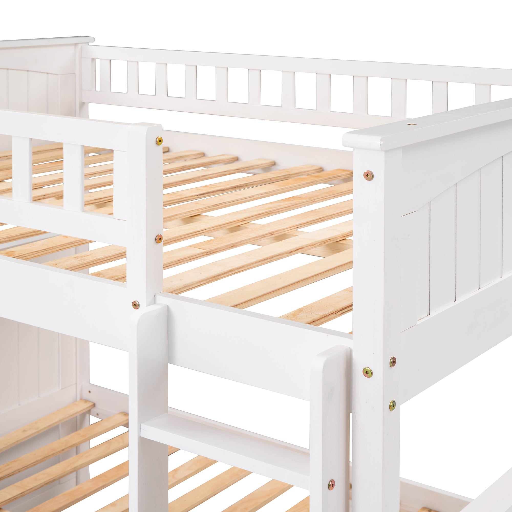 Full Over Full Bunk Bed with Twin Size Trundle, Pine Wood Bunk Bed with Guardrails, White (Old SKU:LP000044AAK) - Atlantic Fine Furniture Melbourne FL