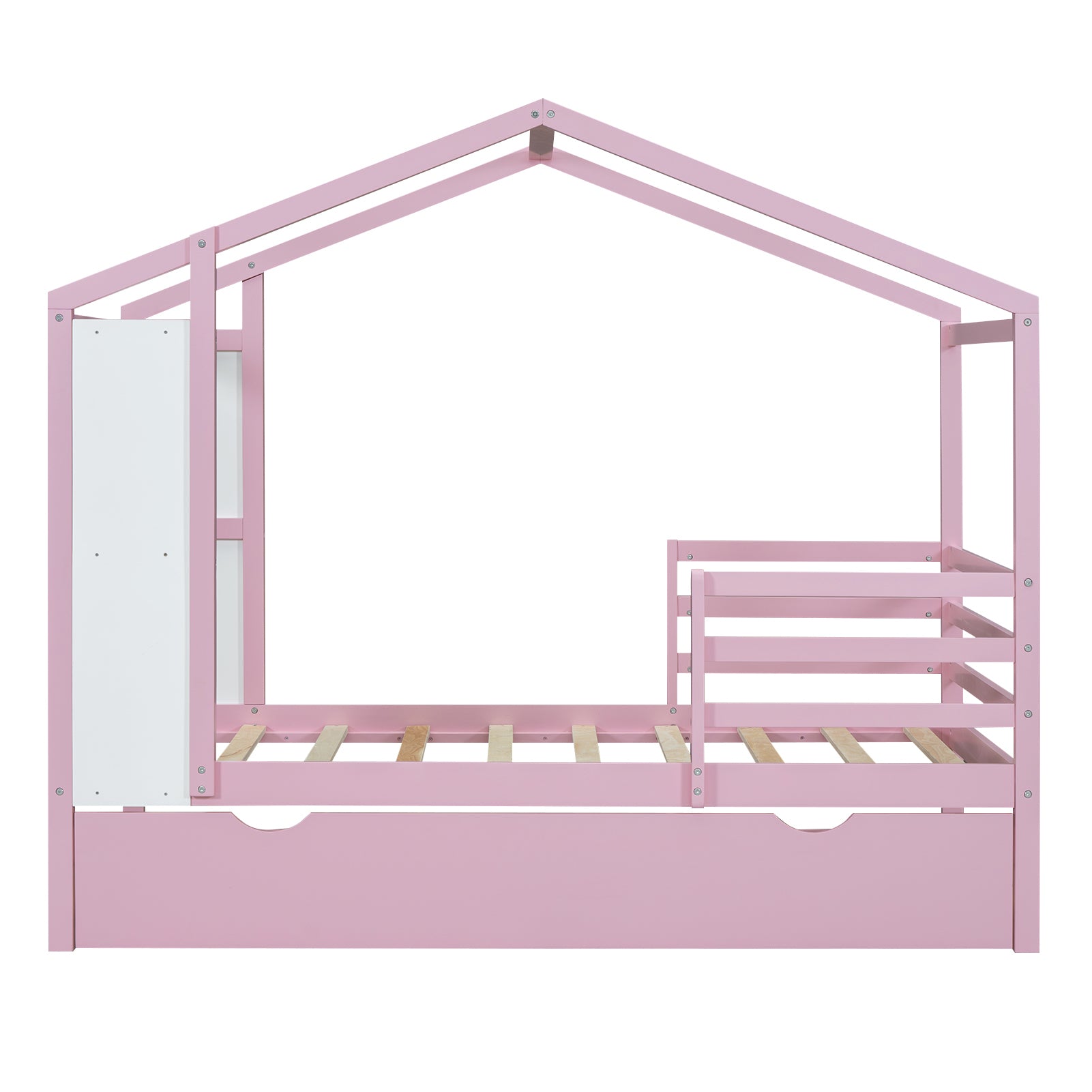 Twin Size Wood House Bed with Fence and Writing Board,Pink - Atlantic Fine Furniture Melbourne FL