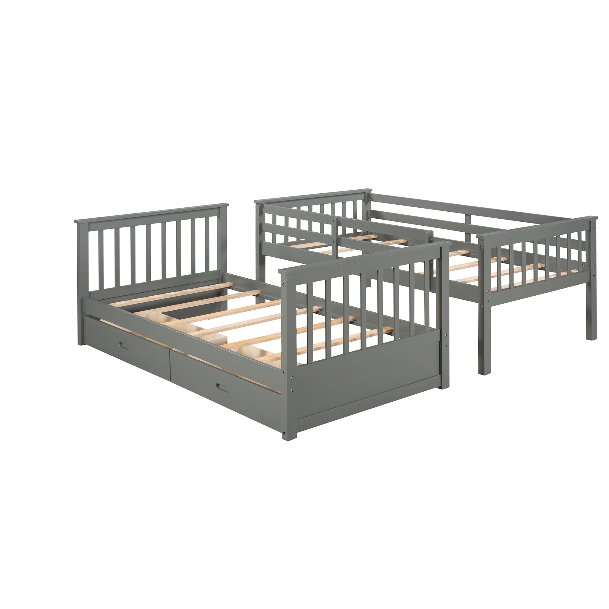 Twin-Over-Twin Bunk Bed with Ladders and Two Storage Drawers (Gray)(LT000265AAE) - Atlantic Fine Furniture Melbourne FL