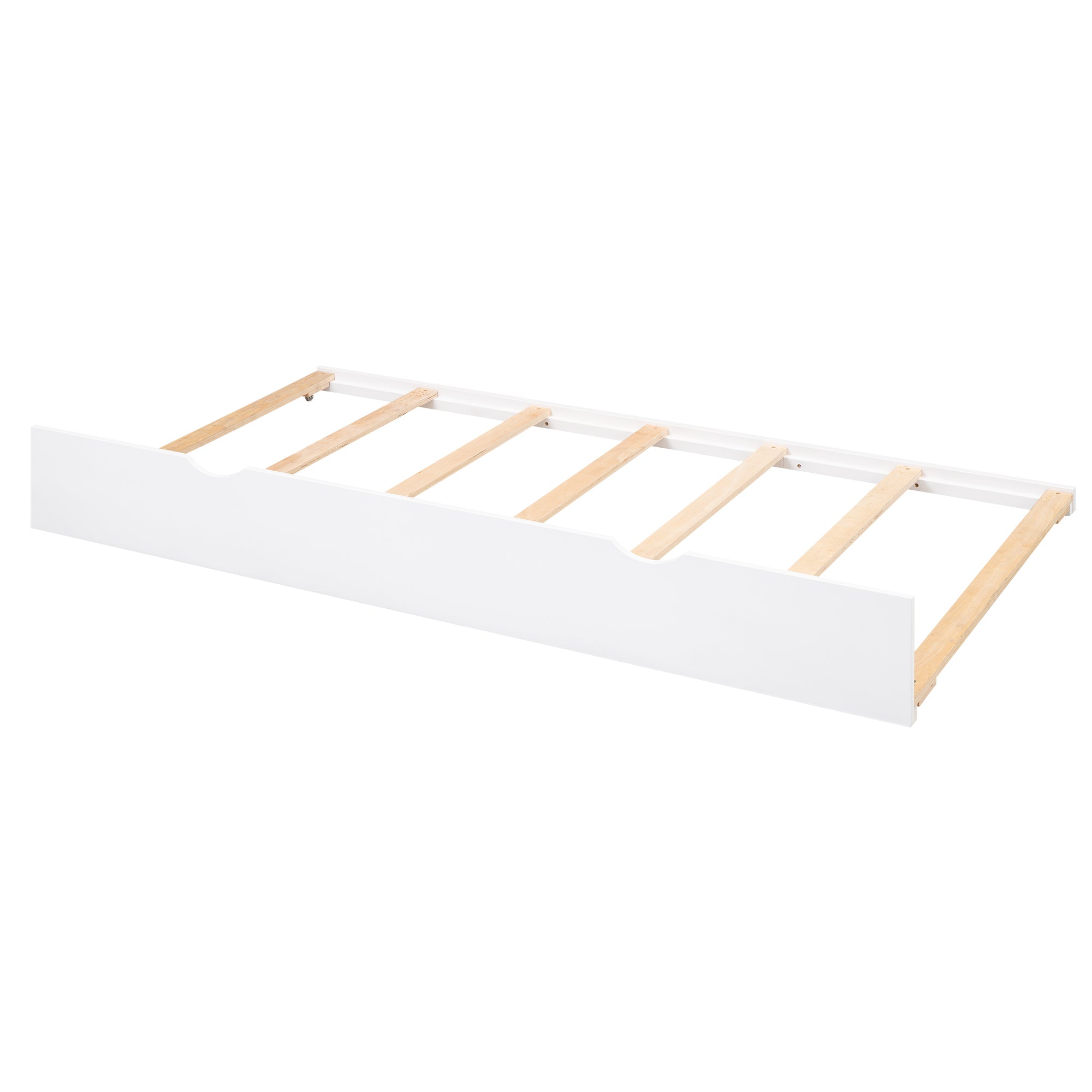 Full Size Storage Platform Bed with Pull Out Shelves, Twin Size Trundle and 2 Drawers, White - Atlantic Fine Furniture Melbourne FL
