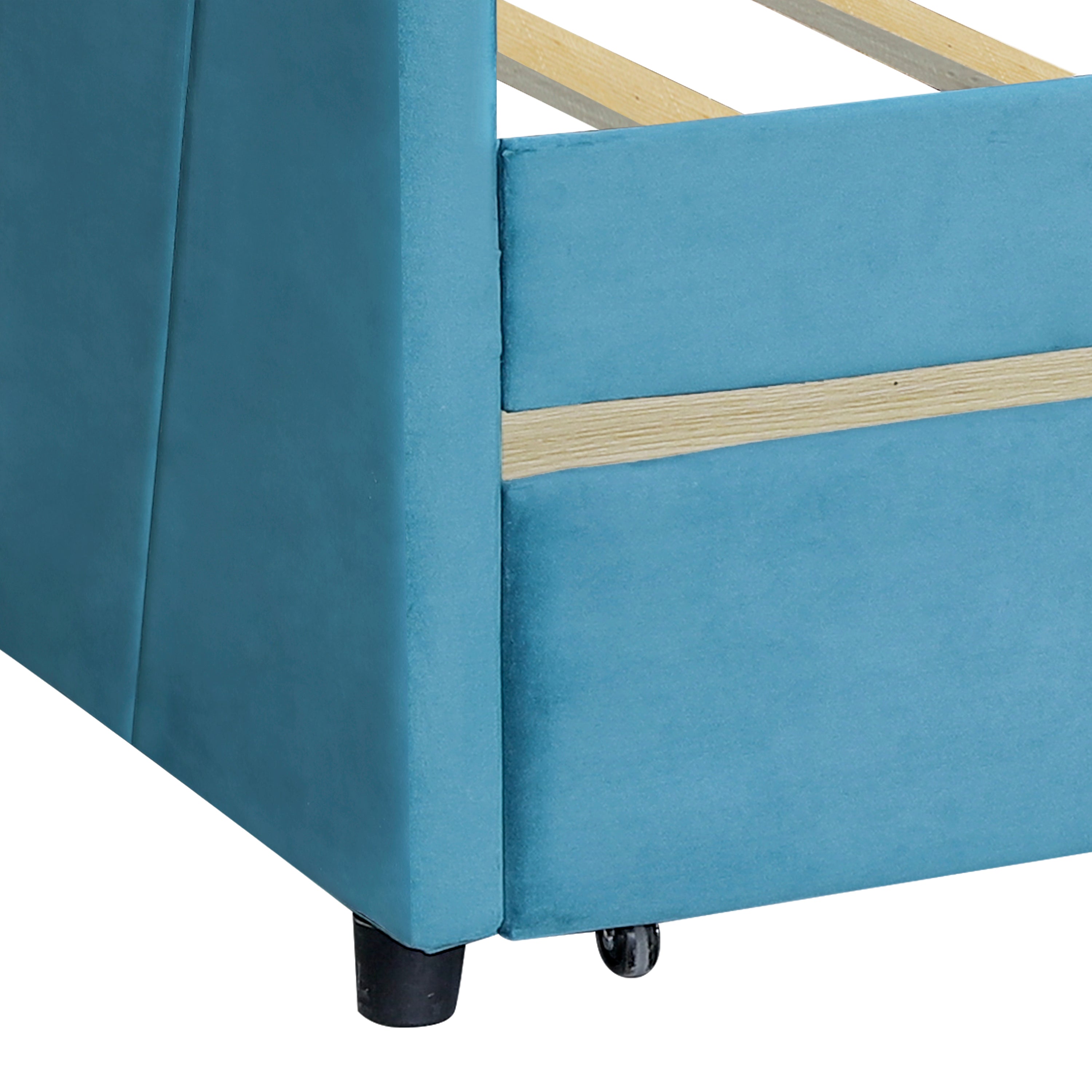 Upholstered daybed Twin Size with Two Drawers and Wood Slat ,Blue