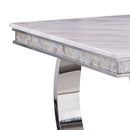 Zander - Dining Table - White Printed Faux Marble Top & Mirrored Silver