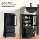 Freestanding Tall Bathroom Cabinet With Adjustable Shelves, Drawers, Soft Close Glass Doors