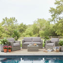Wicker Seating Group Set With Table And Cushions