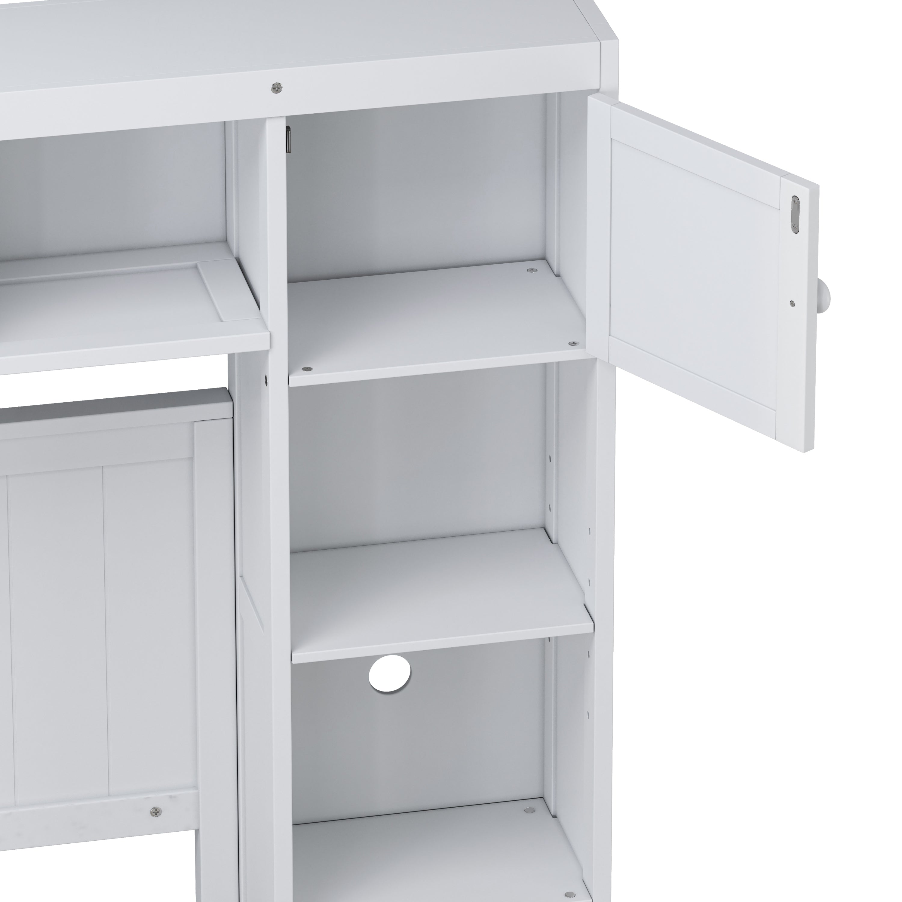 Elegant and Functional Full Size Wood Bed with 4 Drawers and All-in-One Cabinet and Shelf, White