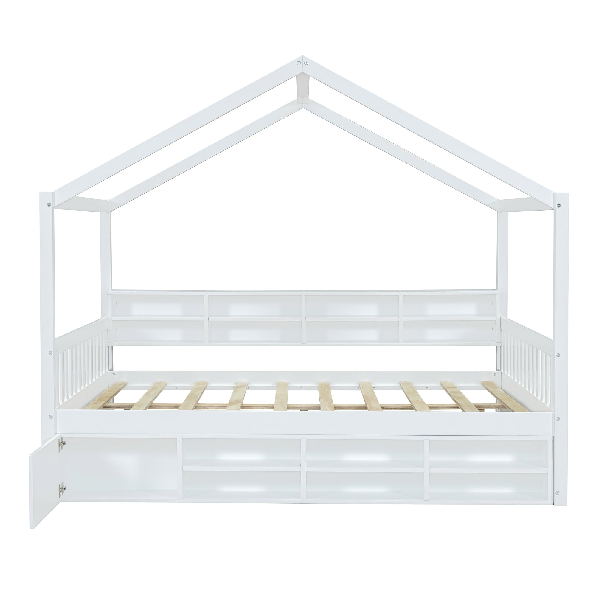 Full Size Wooden House Bed with Shelves and a Mini-cabinet, White - Atlantic Fine Furniture Melbourne FL