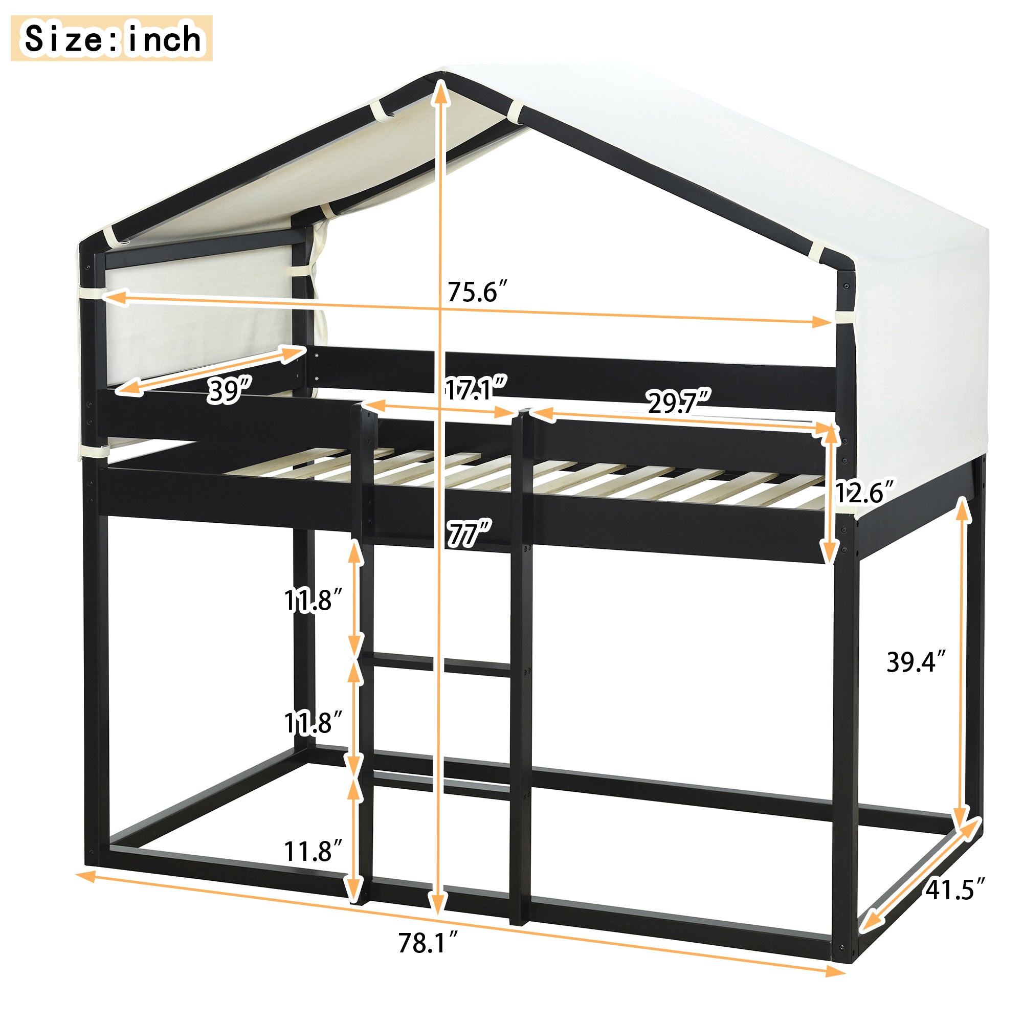 Twin Over Twin Bunk Bed Wood Bed with Tent, Espresso - Atlantic Fine Furniture Melbourne FL
