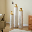 3 Piece Set Gorgeous Home Decoration Large Glazed Floor Vase Decoration Home Droplet Shaped - Gold / White