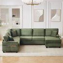 Upholstered U-Shaped Sectional Sofa With Movable Ottoman And Side Storage Pockets