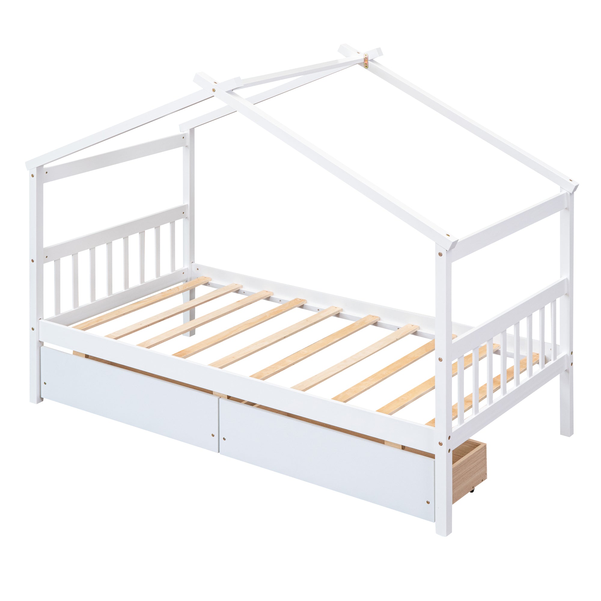 Twin Size Wooden House Bed with Drawers, White - Atlantic Fine Furniture Melbourne FL