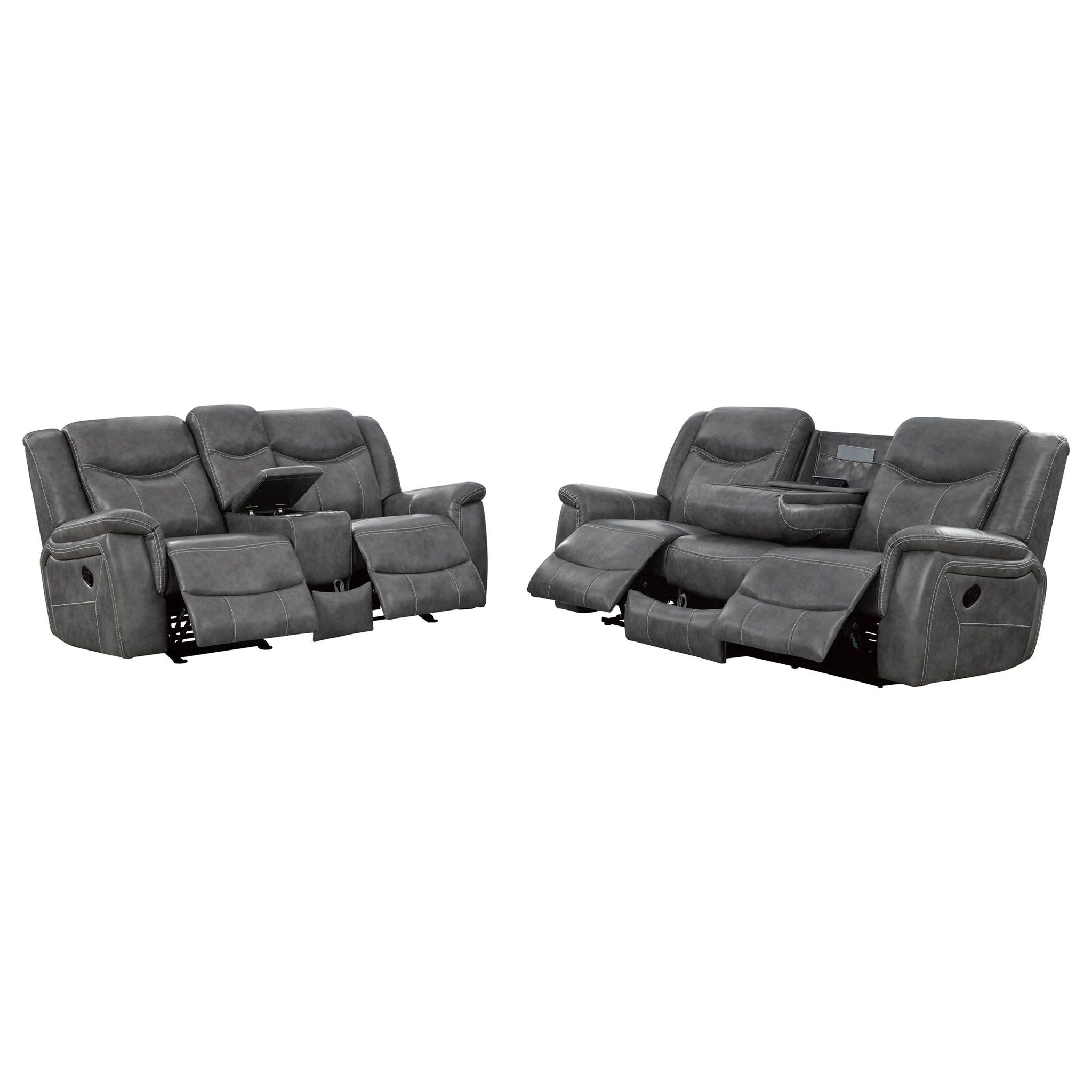 Conrad 2-piece Upholstered Padded Arm Motion Sofa Set Grey