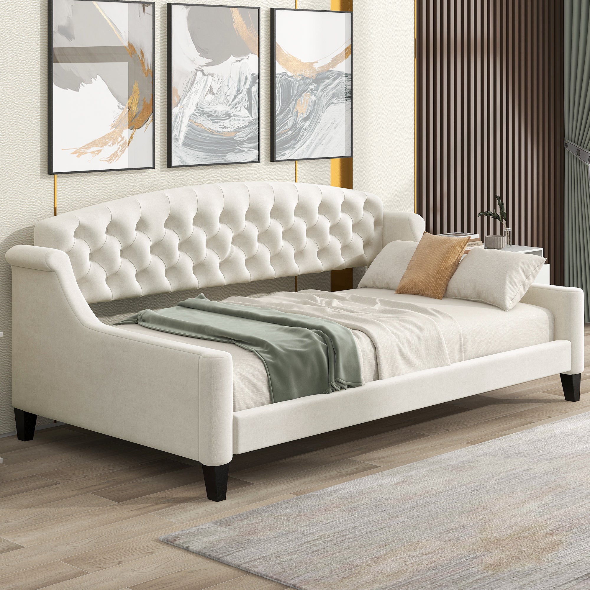 Modern Luxury Tufted Button Daybed,Twin,Beige - Atlantic Fine Furniture Melbourne FL