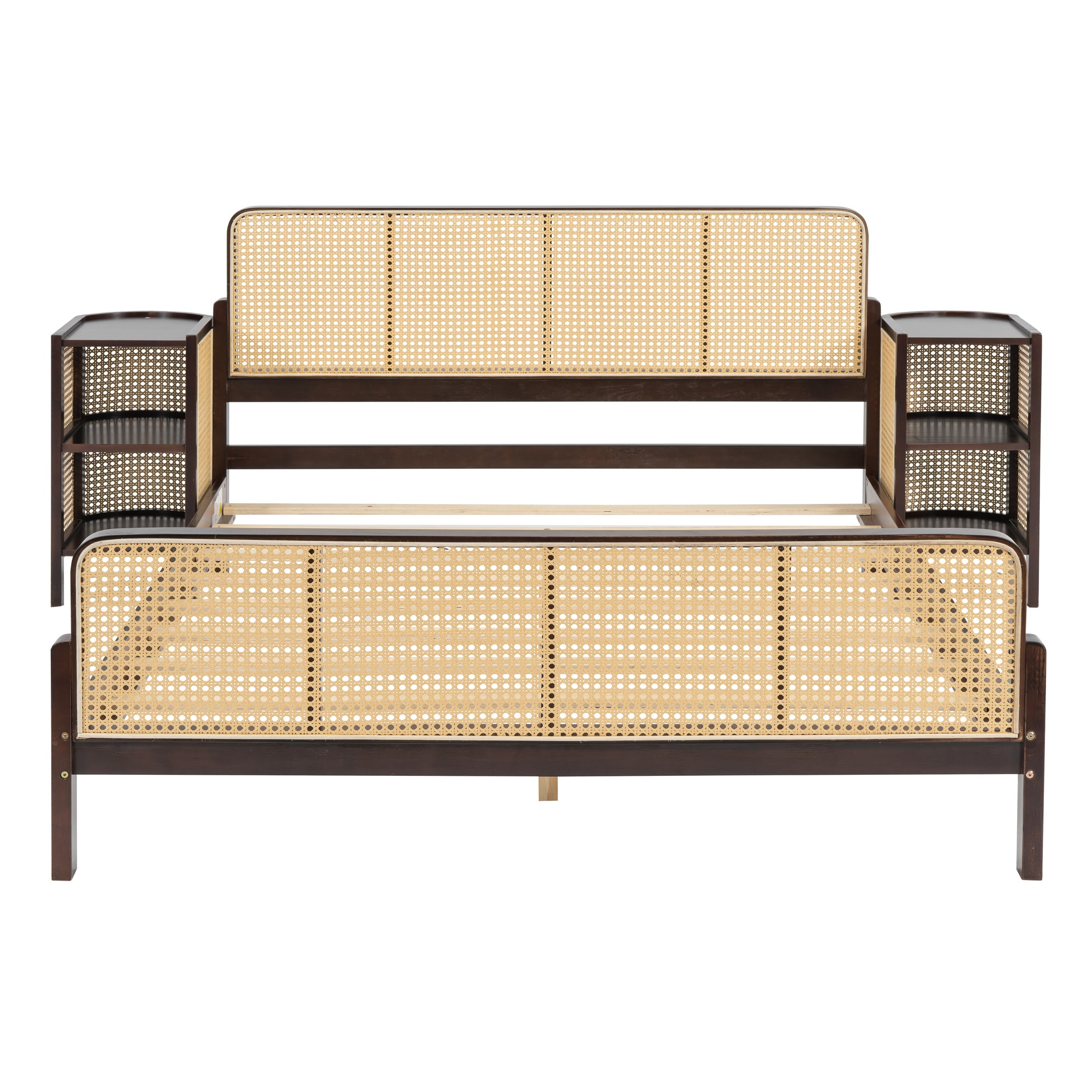 3 Pieces Rattan Platform Full Size Bed With 2 Nightstands,Walnut - Atlantic Fine Furniture Melbourne FL