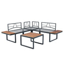 4 Piece L-Shaped Patio Wicker Outdoor 5 Seater Sectional Sofa Seating Group Conversation Sets With Side Table & Cushions - Dark Gray