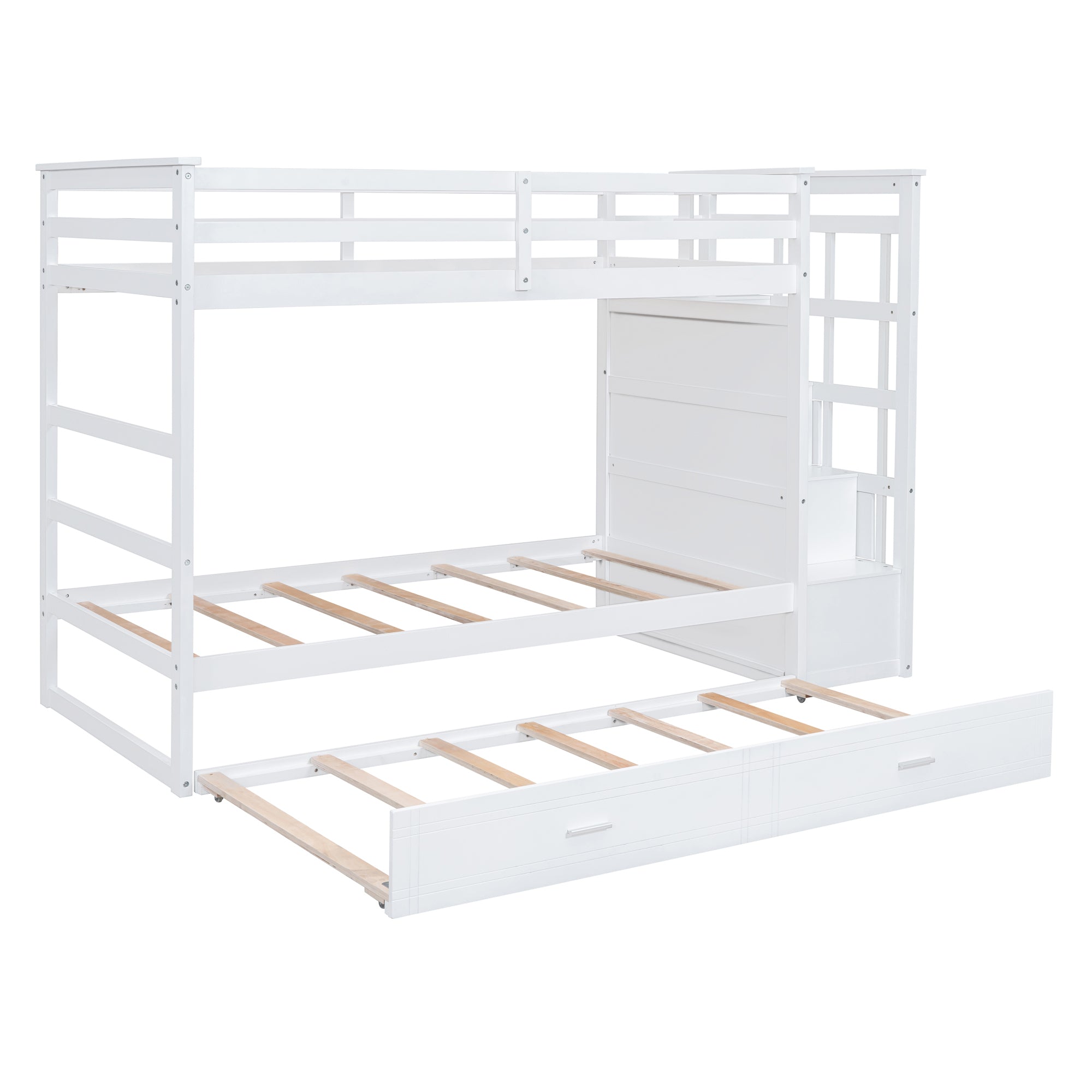 Twin Over Twin Bunk Bed with Trundle and Staircase,White(OLD SKU:LT000068AAK) - Atlantic Fine Furniture Melbourne FL