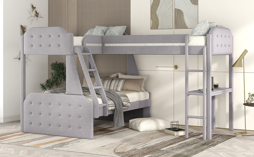 L-Shaped Twin over Full Bunk Bed and Twin Size Loft Bed with Desk,Grey - Atlantic Fine Furniture Melbourne FL