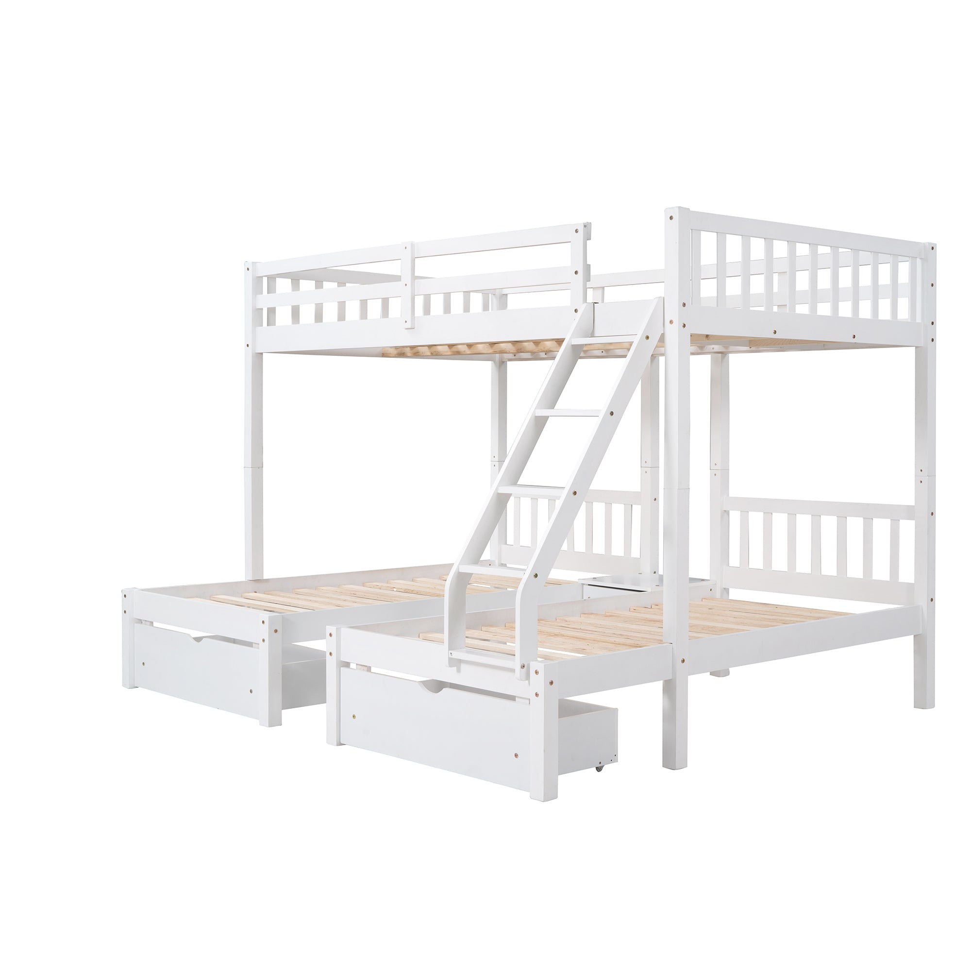 Full Over Twin & Twin Bunk Bed, Wood Triple Bunk Bed with Drawers and Guardrails, White (OLD SKU: LP000143AAK)