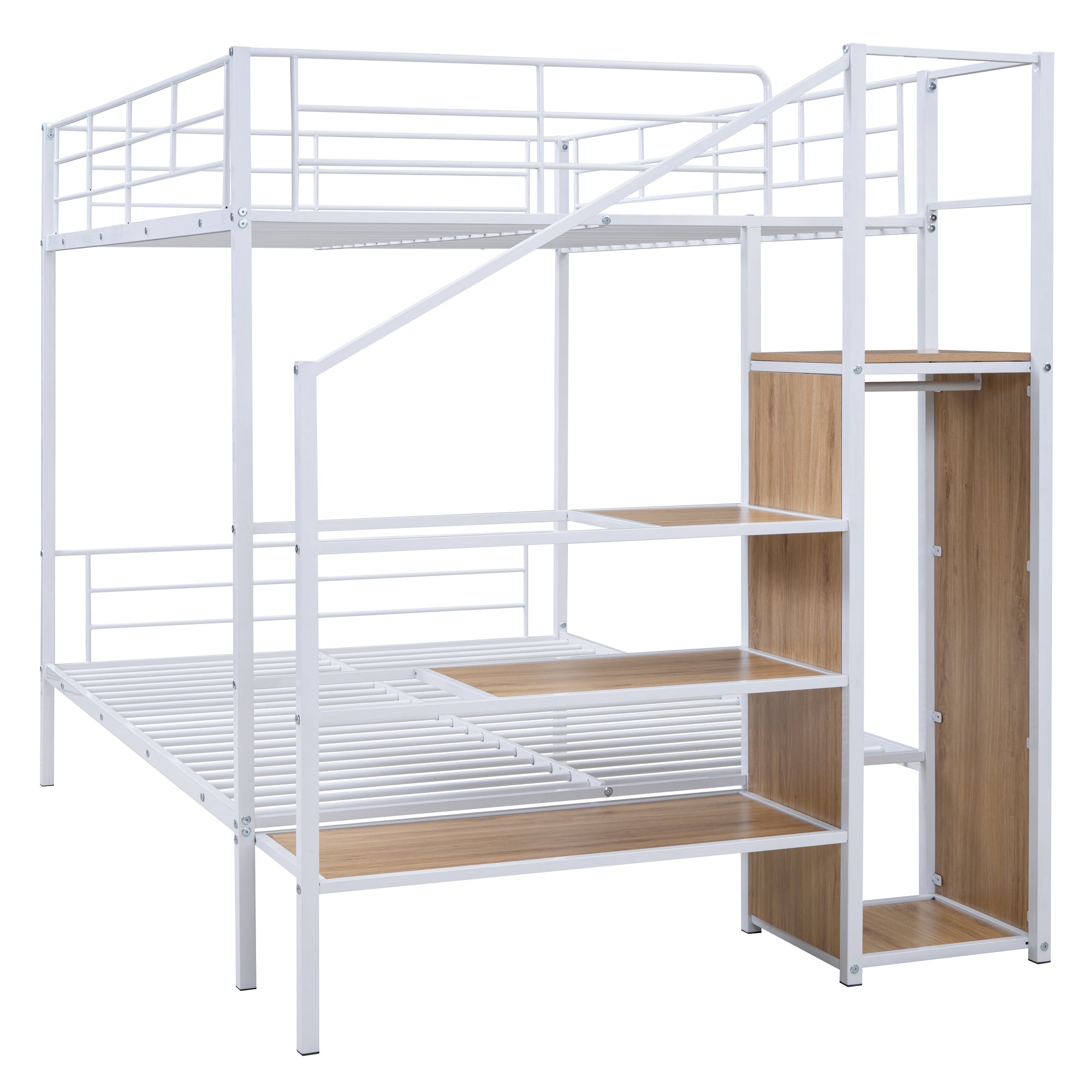Full Over Full Metal Bunk Bed with Lateral Storage Ladder and Wardrobe, White - Atlantic Fine Furniture Melbourne FL