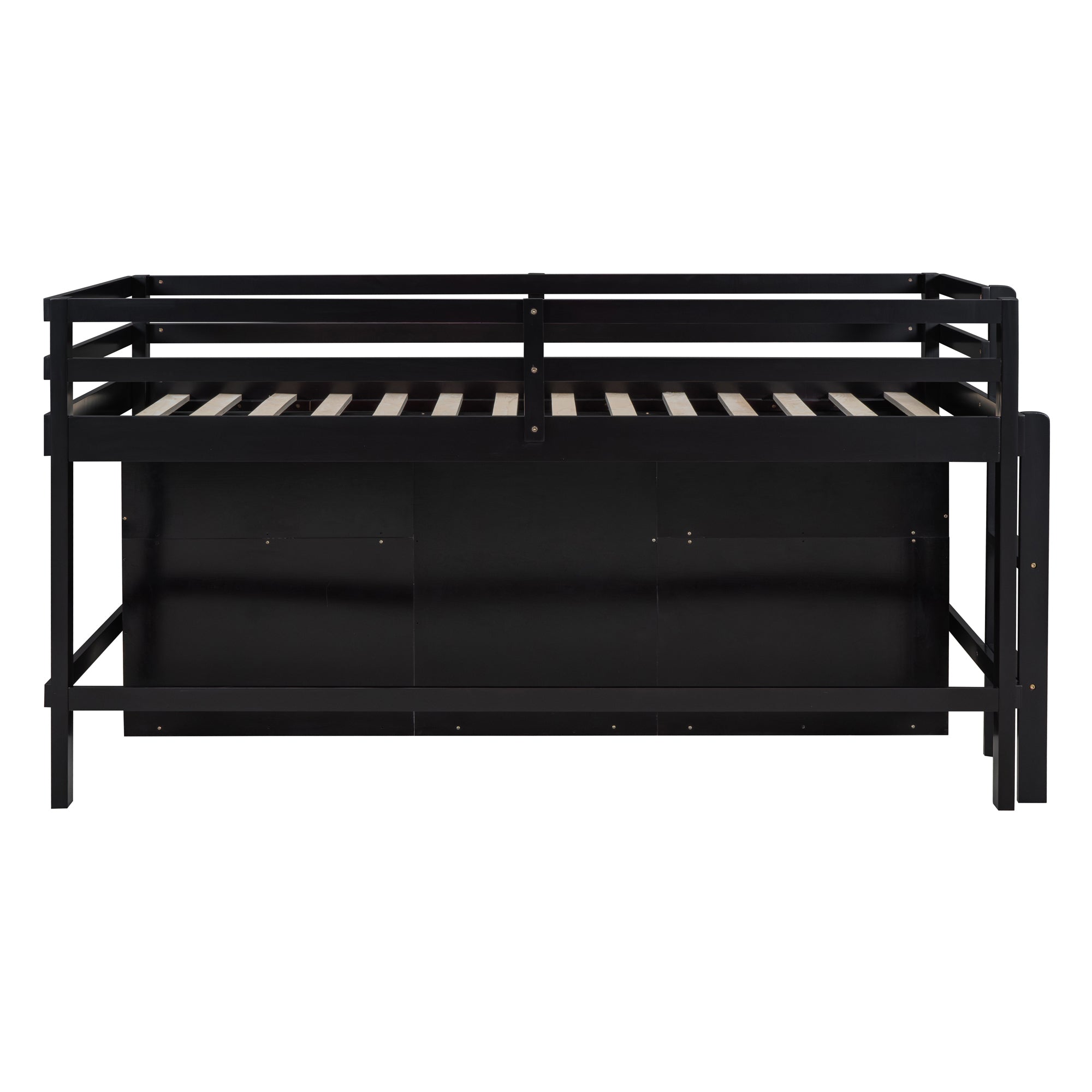 Twin Size Loft Bed with 4 Drawers, Underneath Cabinet and Shelves, Espresso - Atlantic Fine Furniture Melbourne FL
