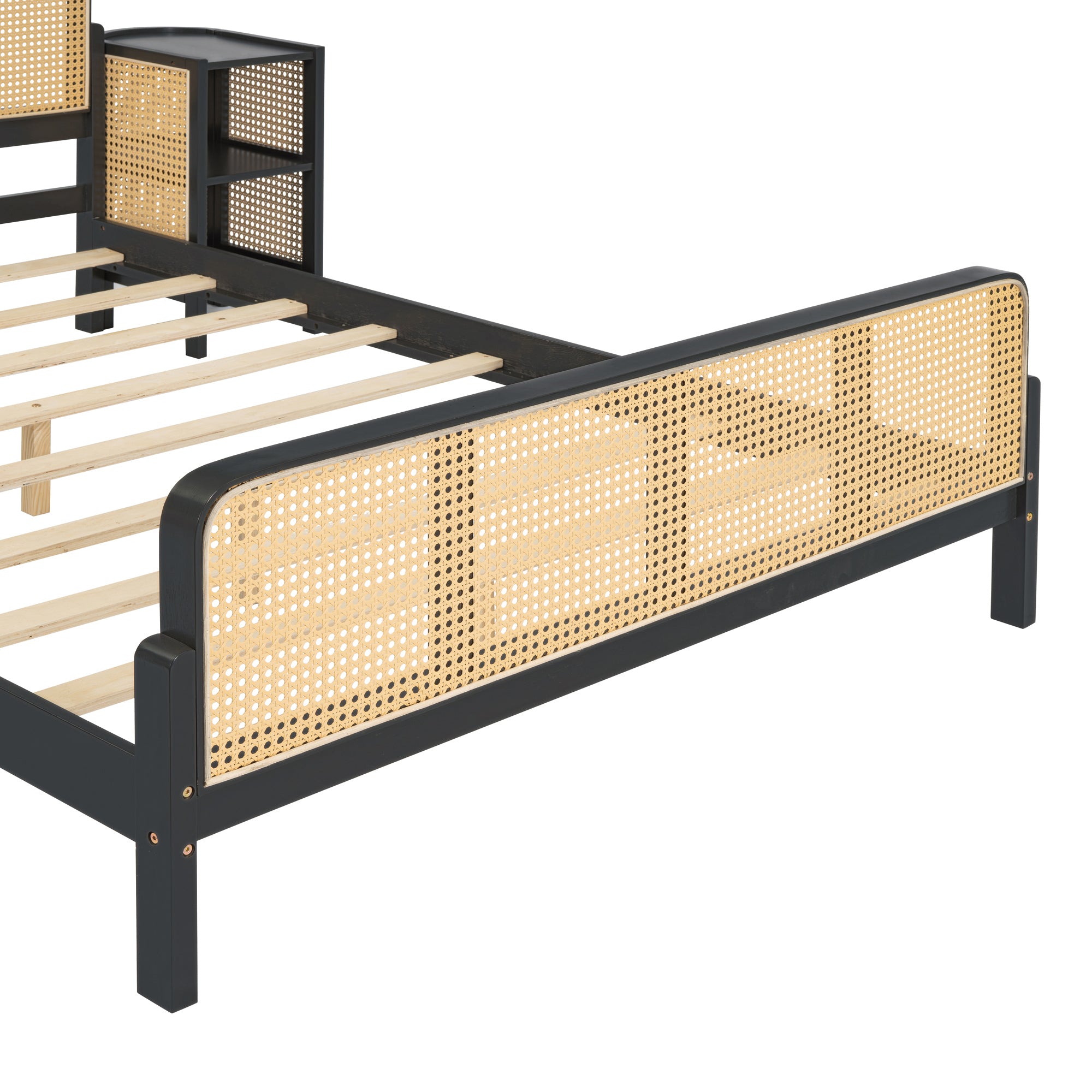 3 Pieces Rattan Platform Full Size Bed With 2 Nightstands,Espresso - Atlantic Fine Furniture Melbourne FL
