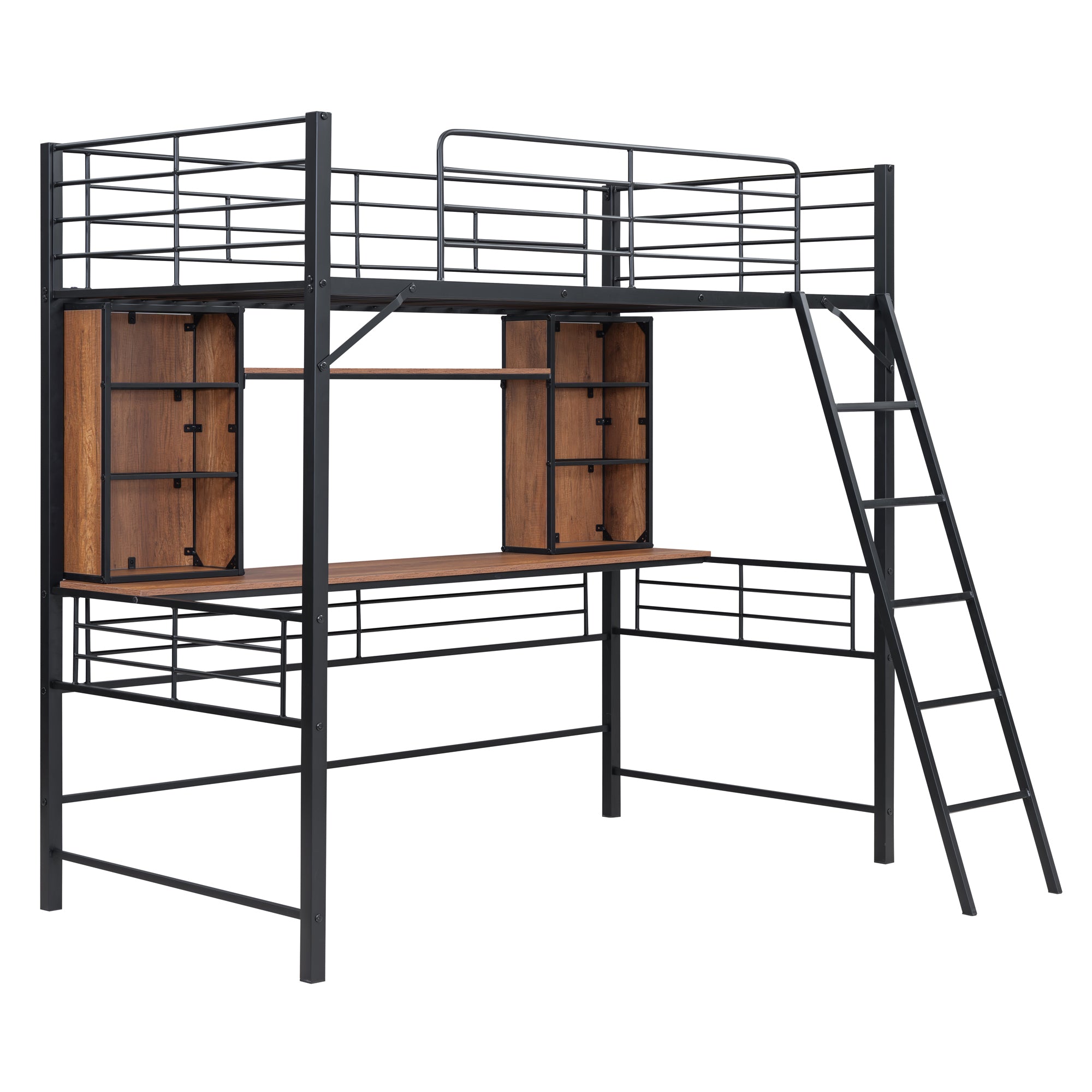 Twin Size Loft Bed with Desk and Shelf , Loft Bed with Ladder,Twin,Black - Atlantic Fine Furniture Melbourne FL