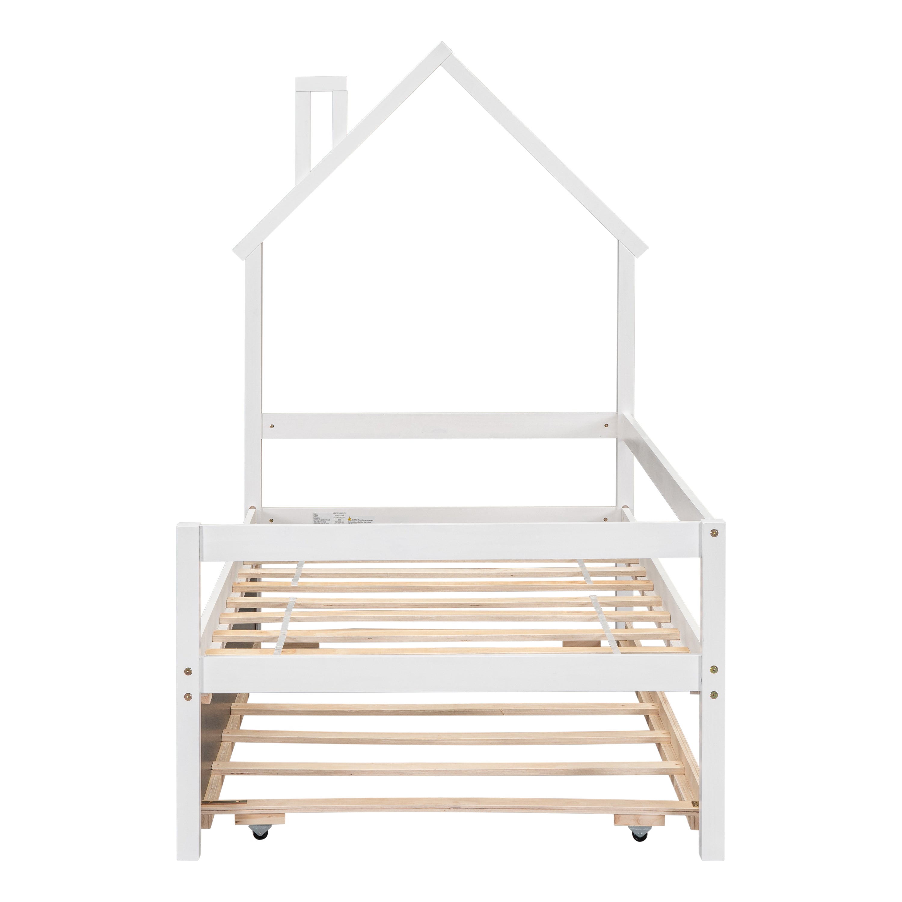 Twin House Wooden Daybed with trundle, Twin House-Shaped Headboard bed with Guardrails,White