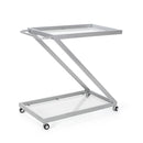 Modern Z Shaped Bar Cart With Tempered Glass Shelves - Silver
