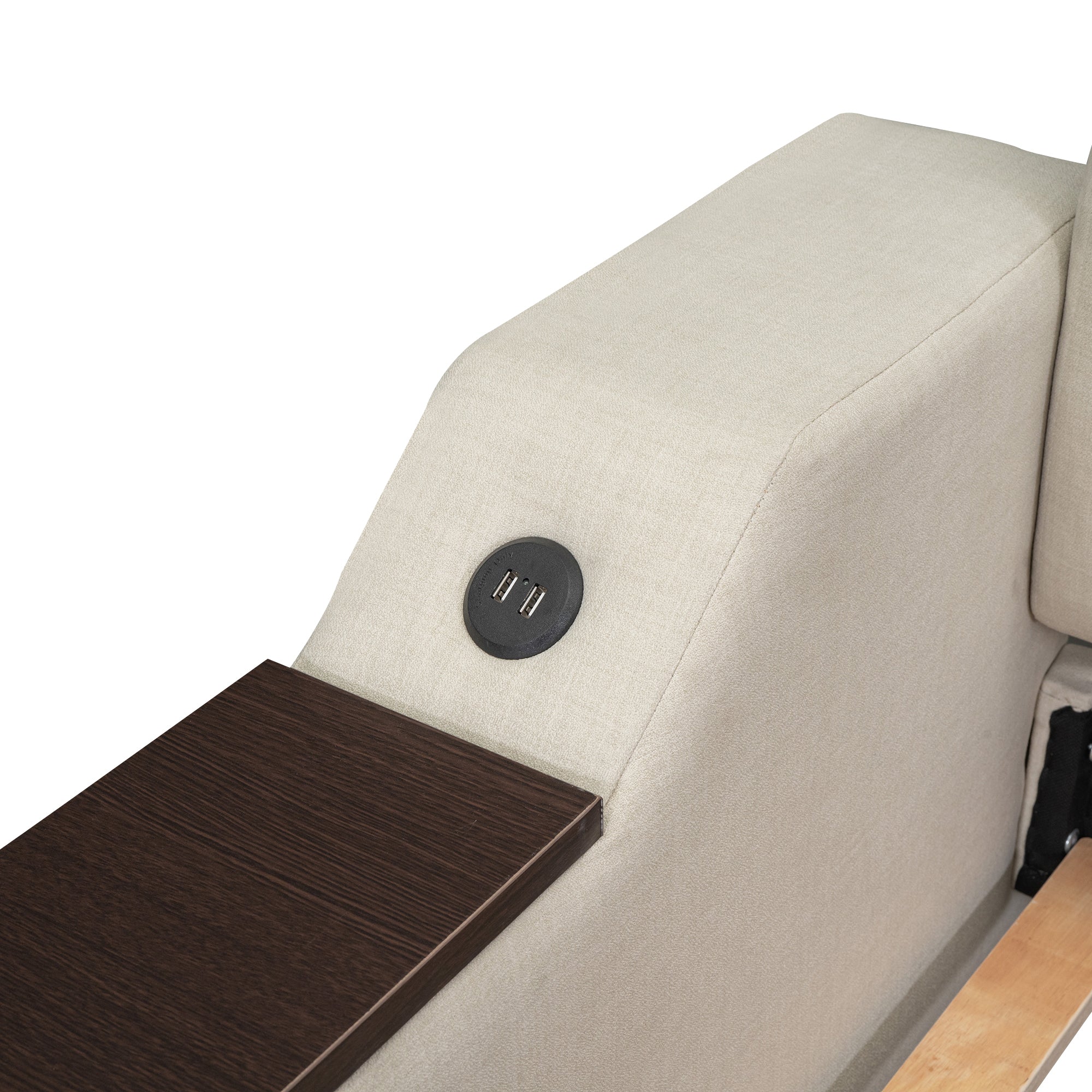 Twin Size Upholstery Daybed with Storage Arms, Trundle and USB Design, Beige - Atlantic Fine Furniture Melbourne FL