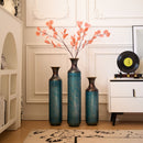 Modern Droplet Shaped Floor Vase Set, Glazed Metal Decorative Vases 3 Piece Home Decor - Aqua Blue