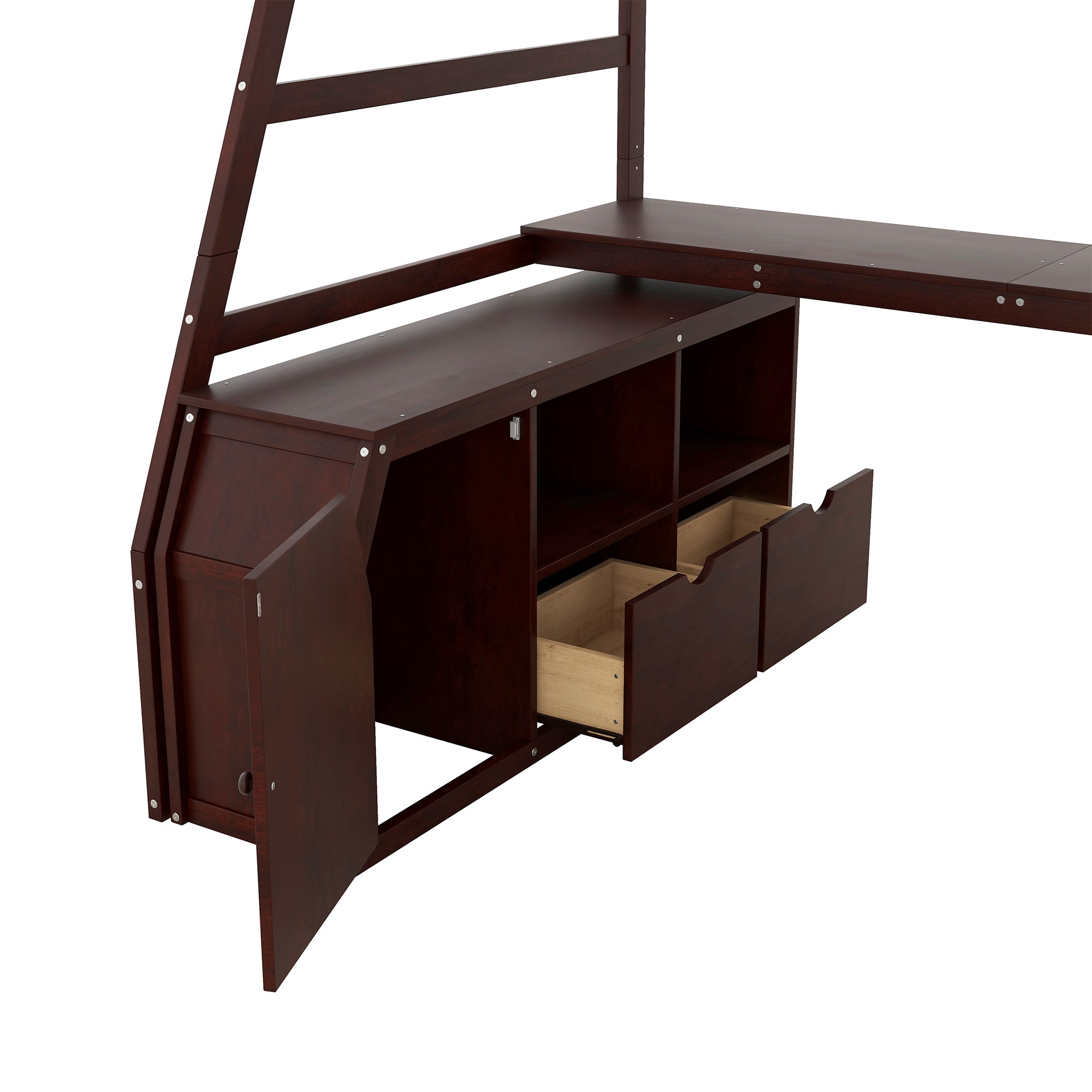 Twin Size Loft Bed with 7 Drawers 2 Shelves and Desk - Espresso - Atlantic Fine Furniture Melbourne FL