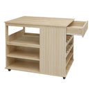 Kitchen Island Cart, Rolling Serving Utility Trolley Cart Modern Kitchen Island With Storage Drawer Wine Rack Lockable Casters, Kitchen Cart For Kitchen, Dining Room, Bar Living Room - Natural