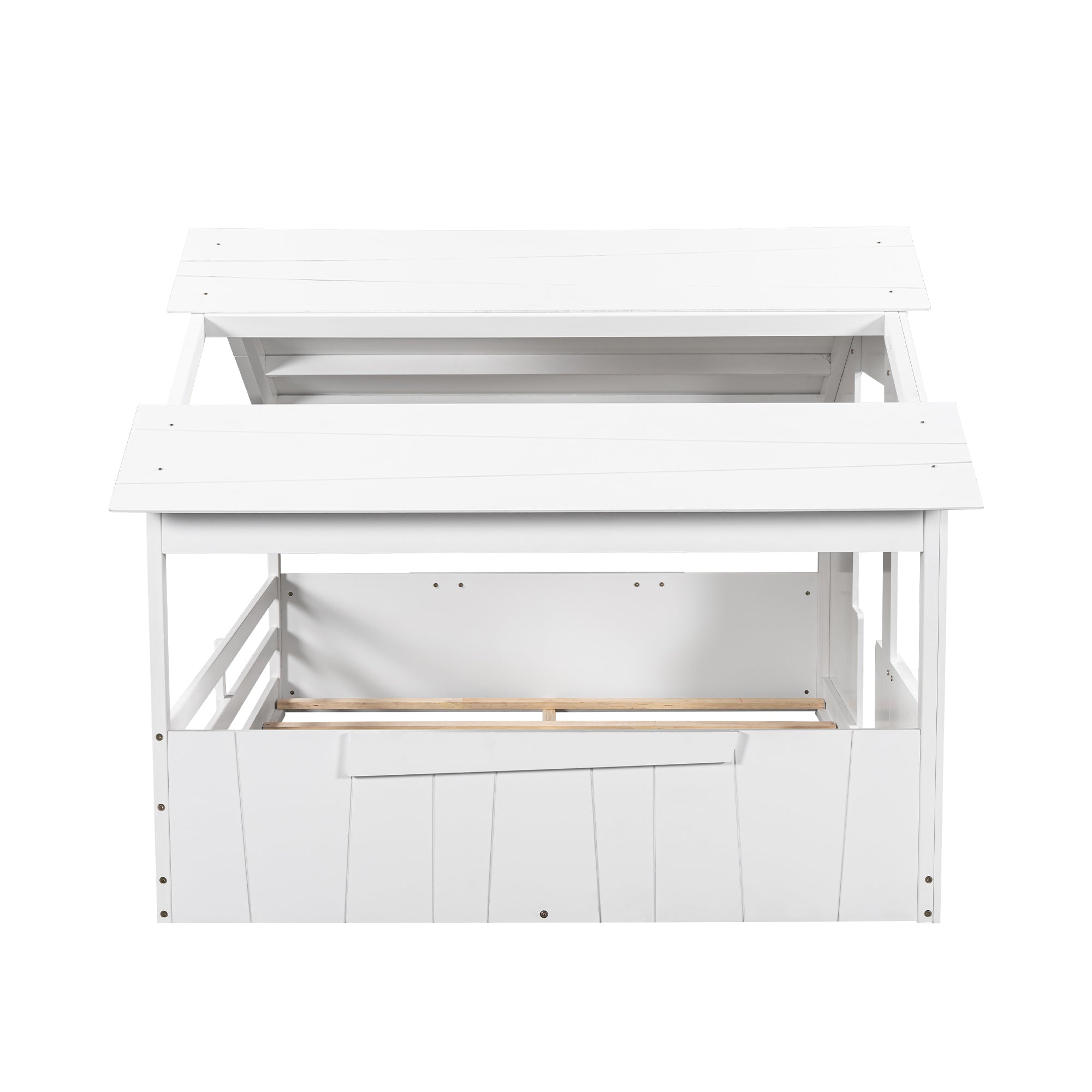 Wood Full Size House Bed with Roof, Window and Guardrail, White - Atlantic Fine Furniture Melbourne FL