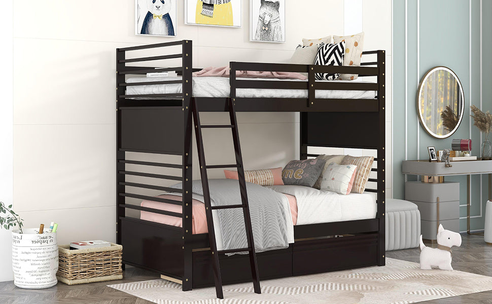 Twin over Twin Wood Bunk Bed with Two Drawers - Espresso - Atlantic Fine Furniture Melbourne FL