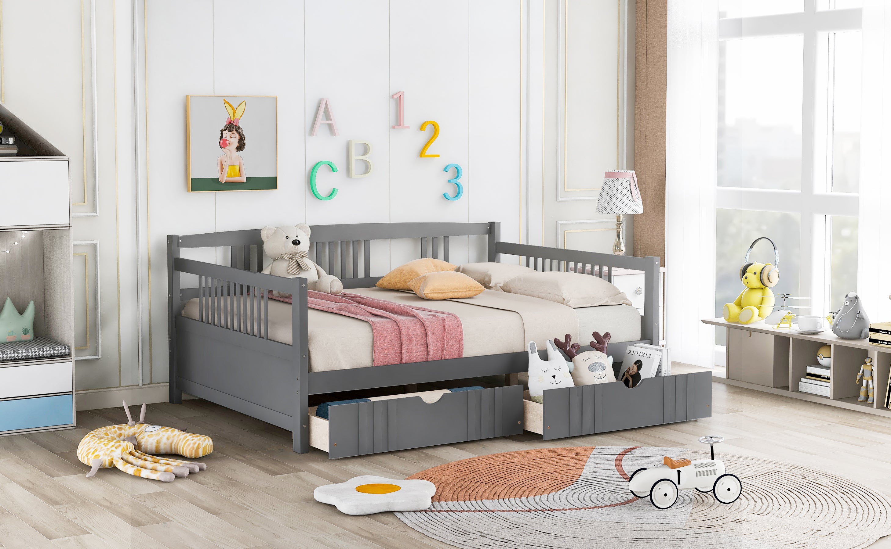 Full Size Daybed Wood Bed with Two Drawers,Gray(OLD SKU:LP000058AAE) - Atlantic Fine Furniture Melbourne FL