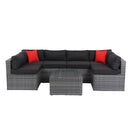 5 Pieces Rattan Sectional Outdoor Furniture Cushioned U Sof Set With 2 Pillow - Gray / Black