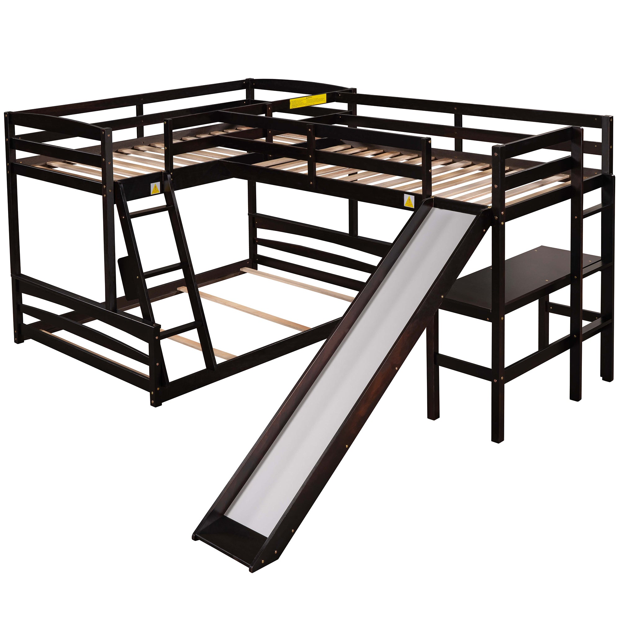 Twin over Full Bunk Bed with Twin Size Loft Bed with Desk and Slide,Full-Length Guardrail, Espresso - Atlantic Fine Furniture Melbourne FL