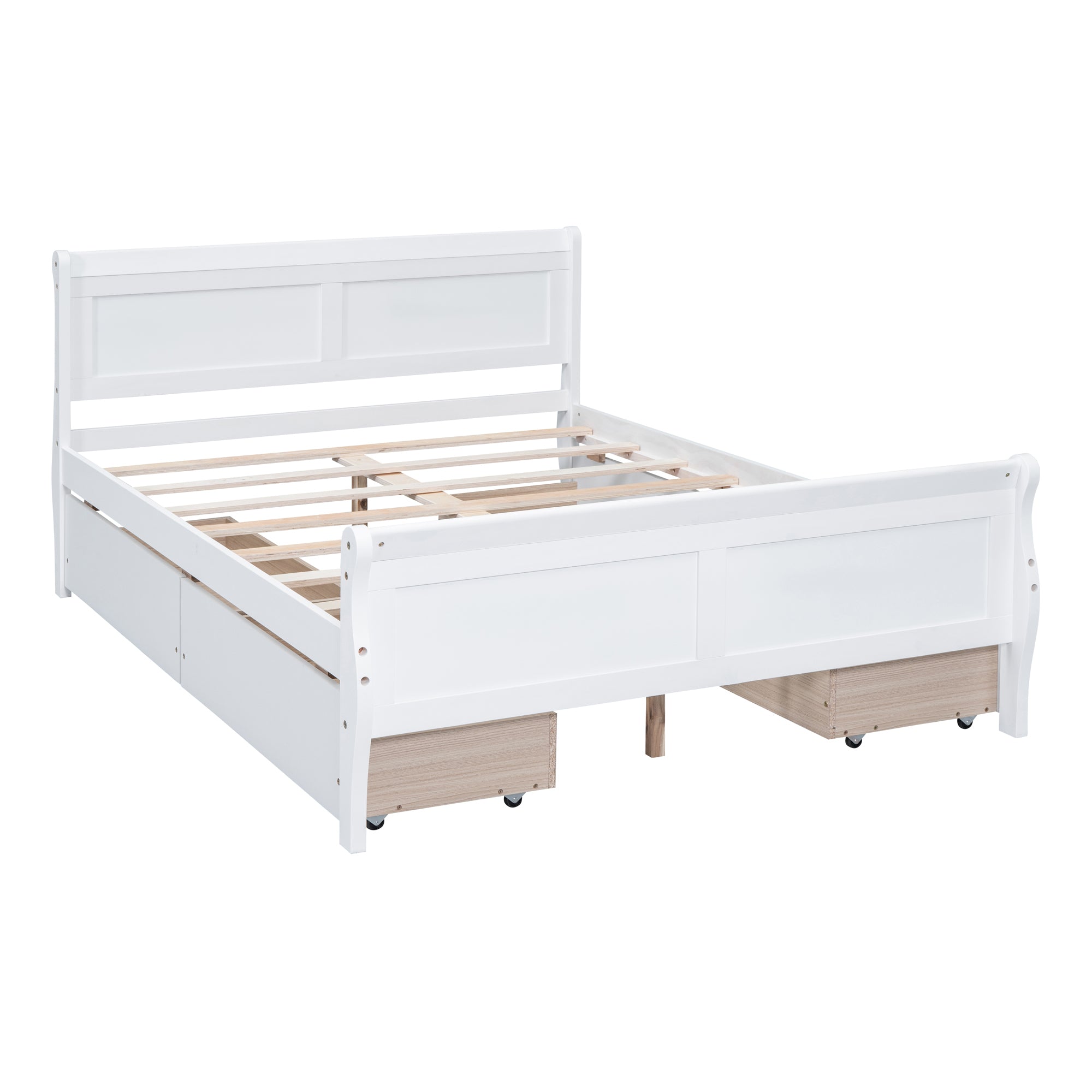 Full Size Wood Platform Bed with 4 Drawers and Streamlined Headboard & Footboard, White - Atlantic Fine Furniture Melbourne FL