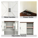 Farmhouse Kitchen Pantry Sideboard With Cabinet And Drawer, Multi Functional Kitchen Buffet With Hutch And Glass Holder, Microwave Stand With Charging Station - Brown / Antique White