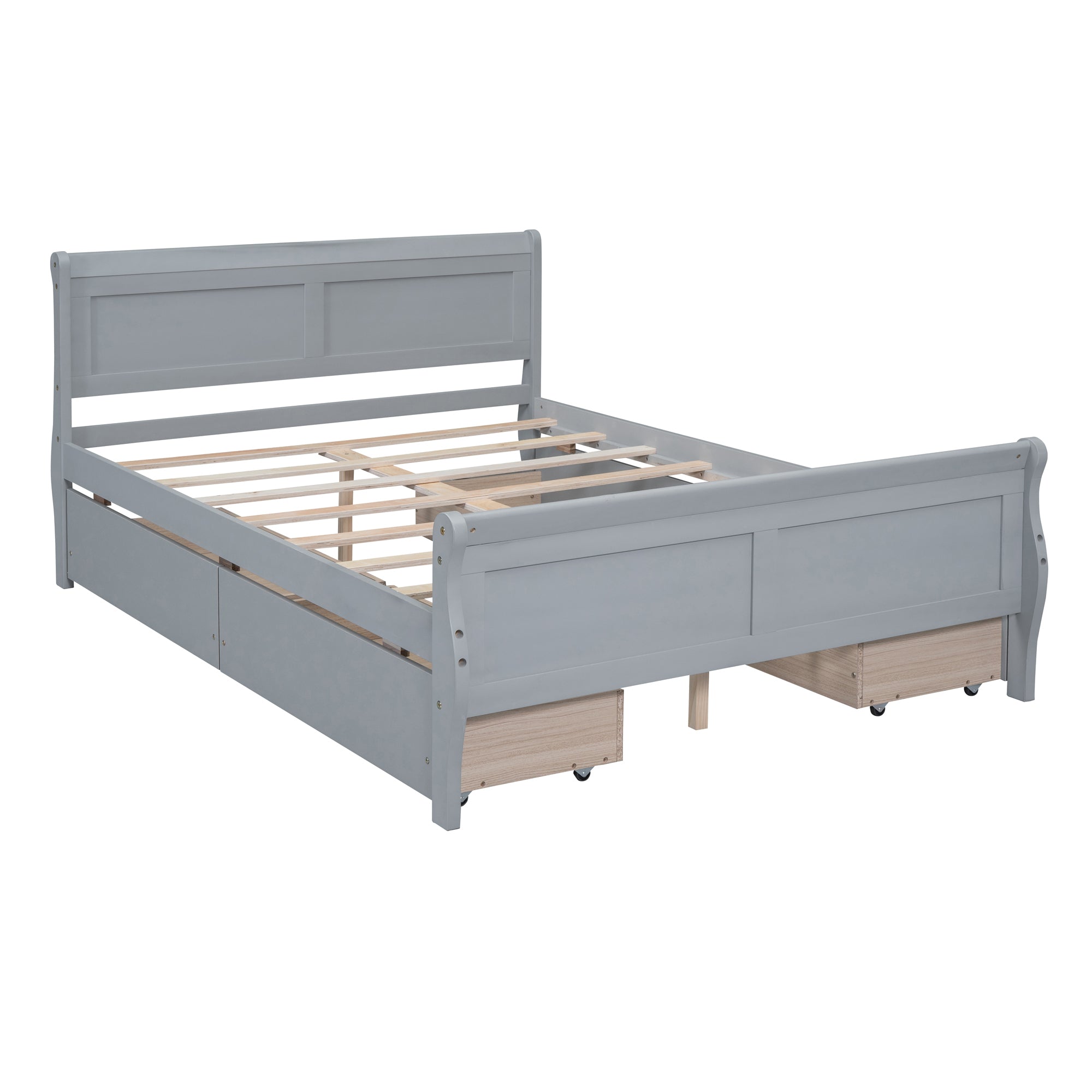 Full Size Wood Platform Bed with 4 Drawers and Streamlined Headboard & Footboard, Gray - Atlantic Fine Furniture Melbourne FL